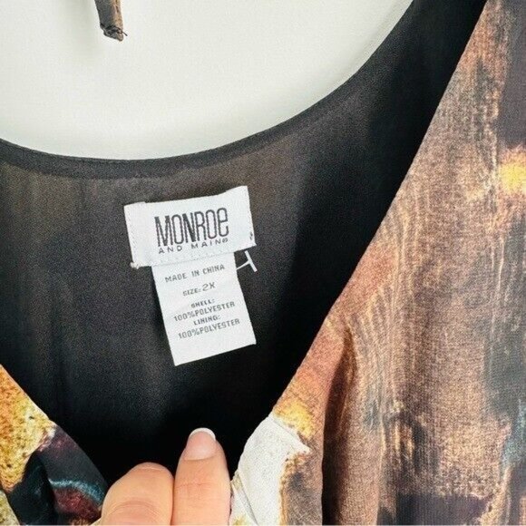 Monroe & Main Brown Orange Turquoise Skin Tie Maxi Dress Summer Cruise SZ 2X - Picture 6 of 9